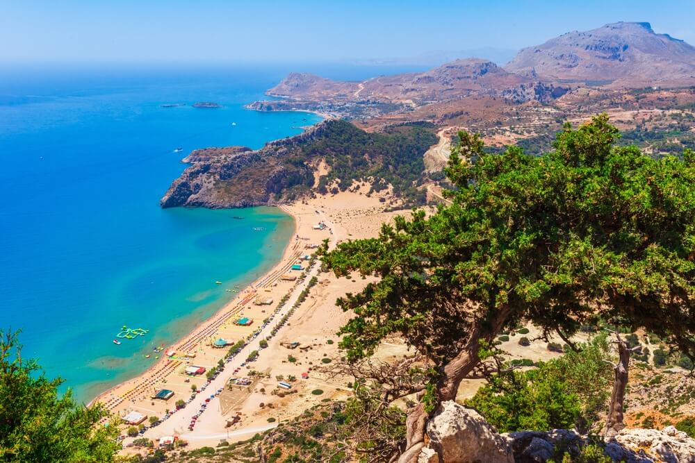 Pláž Kolymbia (Rhodos, Grécko)